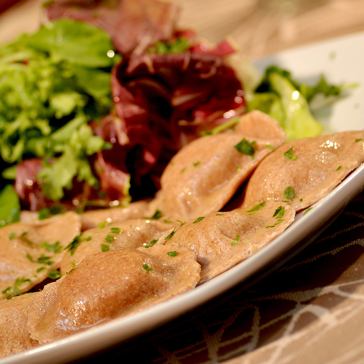 ravioli integral Bufala com Manjericao